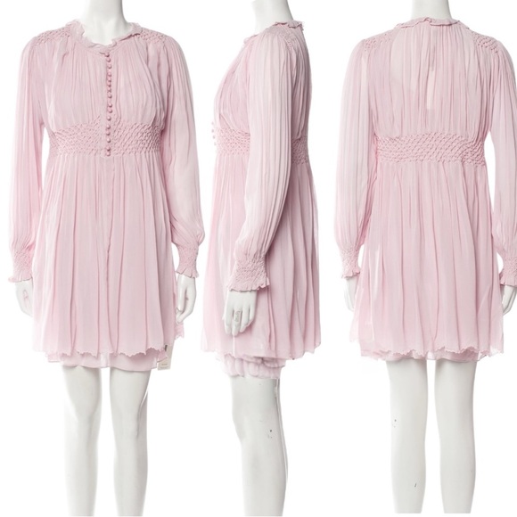 LOVESHACKFANCY Belinda Smocked A-Line Swing Long Sleeve Button-down Mini Dress - Picture 13 of 15